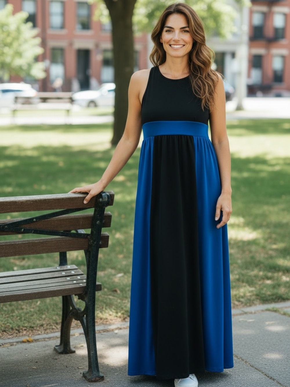 VENUS Black and Royal Blue Maxi Dress